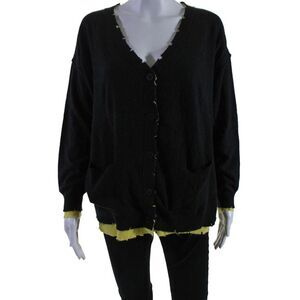 Fate. Womens Knitted Distress Trimmed Layered Colorblock Cardigan Black Size S